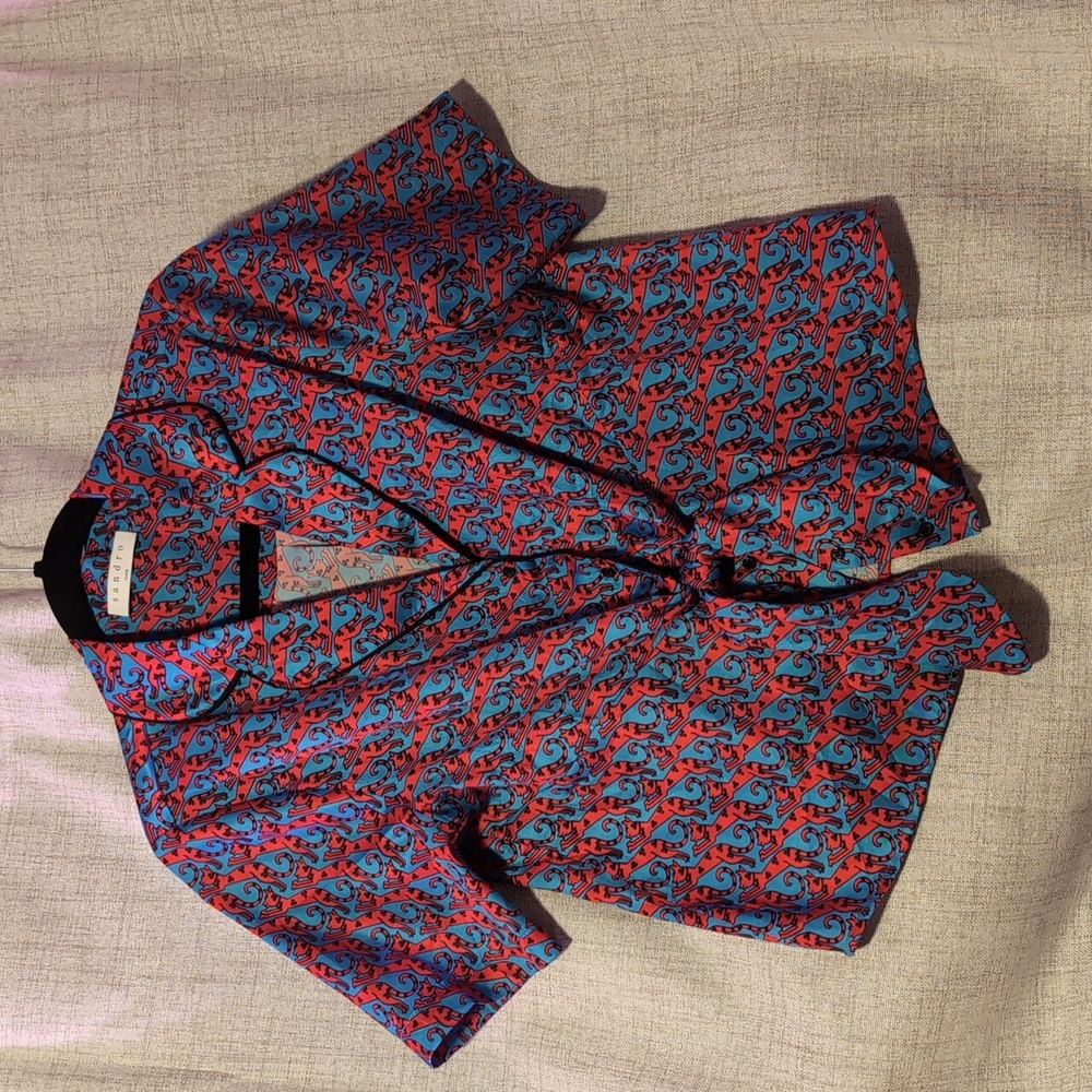 Sandro Tie-Front Silk Blouse
